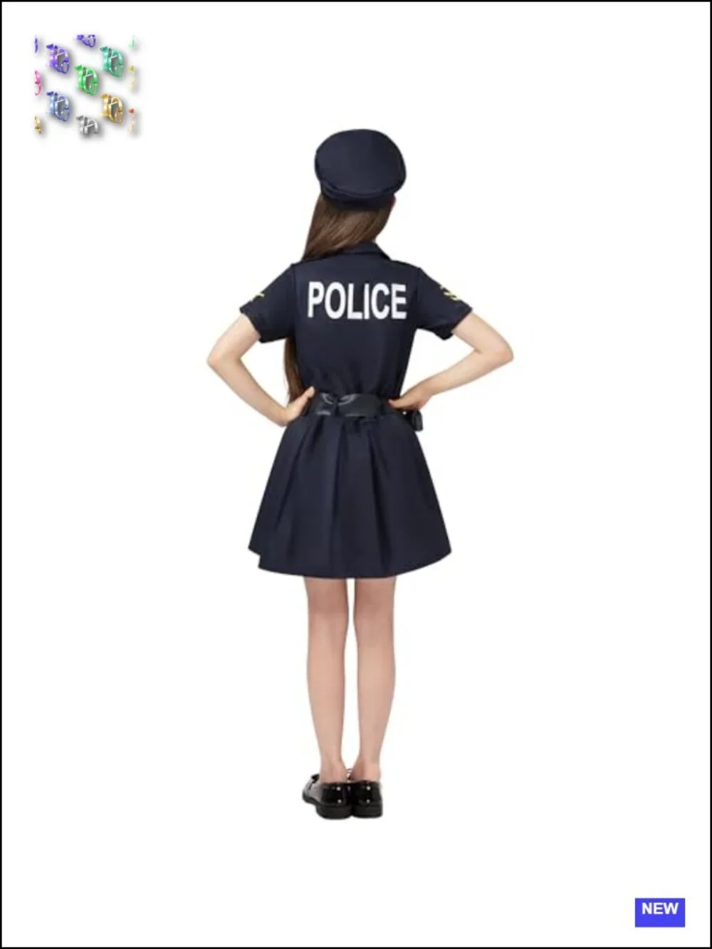 Girls Police Officer Halloween Costume Pretend Play 14 Piece Set with